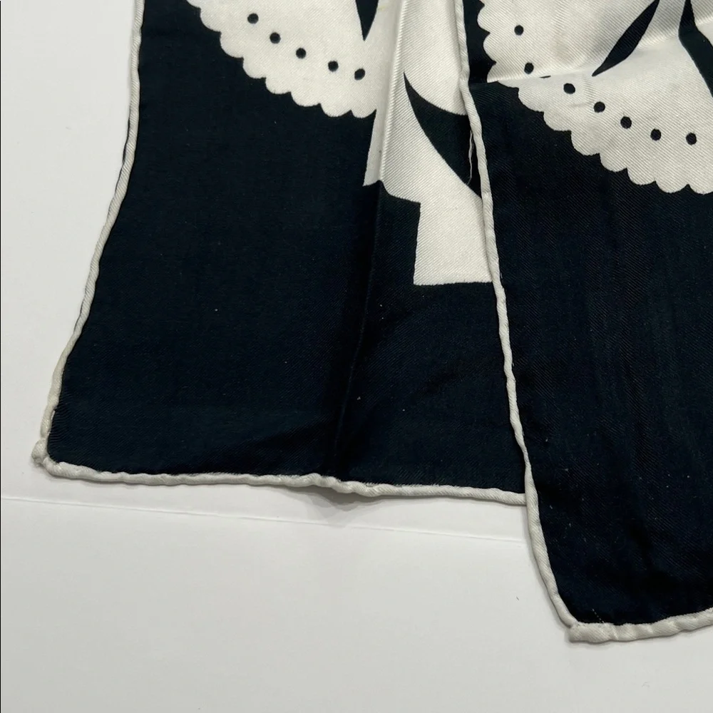 Vintage Vera Neumann black and White Patterned Oblong Scarf 44” x 14” handrolled